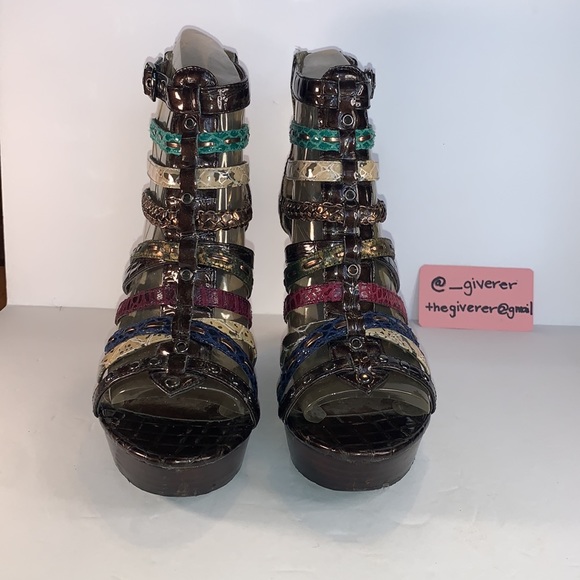 Aldo 8.5 / 39 Multi Strap Stacked Platform Wedge Sandal - Picture 2 of 16